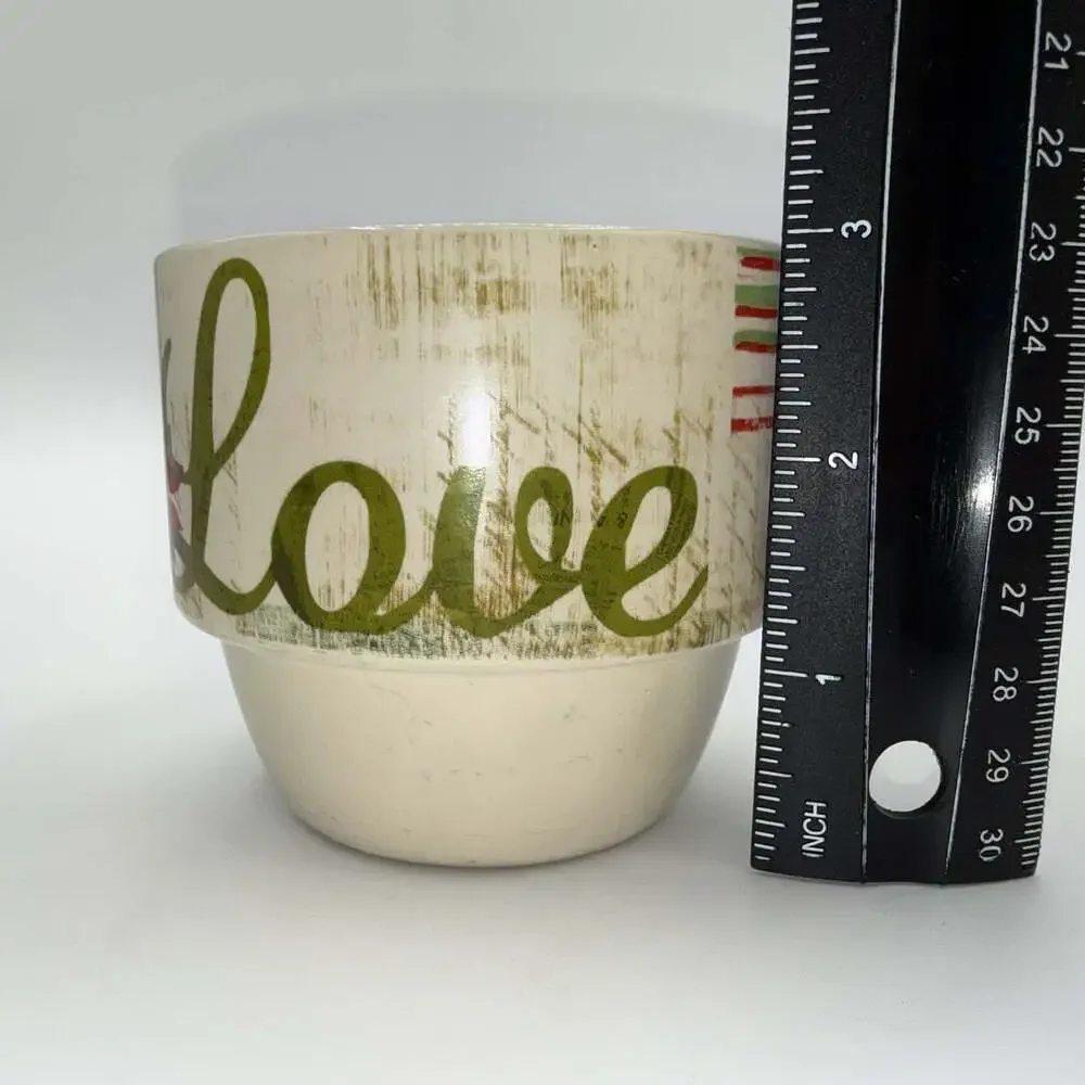 Pier 1 Christmas Stacking Coffee Mugs Peace Love Joy Noel Set of 4 + Holder